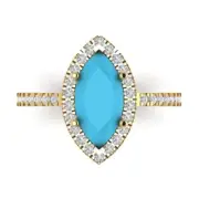 2.38 Marquise Halo Turquoise Stone Promise Bridal Wedding Ring 14k Yellow Gold