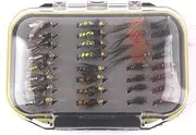 Oimzzr 64pcs Fly Fishing Flies Fly Fish Lure Kit Fly Fishing Gear Biomimetic Insect Lures with Fly Box