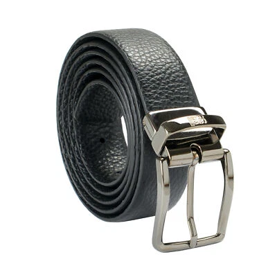 Cavalli Class Men's Black 100% Pebbled Leather Buckle Decorated Belt
