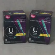 U by Kotex Sleek Regular Unscented 2 Packs of 34 Tampons Bundle