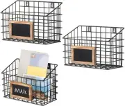 MyGift Set of 3 Wall-Mounted Rustic Wire Storage Baskets w/Chalkboard Labels