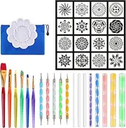 37pcs Mandala Dotting Tools Set with Stencils Palette Paint Brush Ball Stylus Pens for Painting Rocks Nails Canvas Coloring Art Drawing