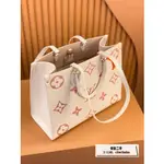 精品二手 LV 路易威登 23新款 ONTHEGO MM 草莓牛奶 米白 購物袋 托特包 手提袋 單肩包 M21575