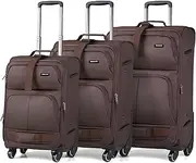 [Hanke] Expandable Carry On Luggage Softside Suitcase with Lock Travel Luggage for Women Men, coffee, 3-Piece Set(20/24/28)