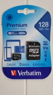 Verbatim microSDXC Card with SD Adapter, Class 10, 128GB (VER44085)