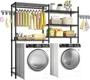 Ulif 65.3" W x 13.4" D x 77.5" H Clothes Drying Rack, 5 Tiers Over Washer and Dryer Laundry Room Storage and Organizer, Heavy-Duty Space Saver, Black