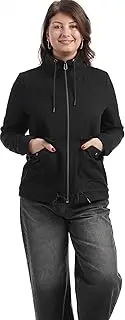 [Bitter&Mellow] Full Zipper High Collar Twill Jacket, Black, Front Pockets, Tie Neck, Black, M