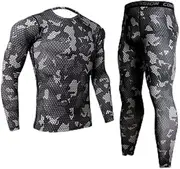 [RICHOLV] Winter Men's Thermal Underwear Rashgard Long Sleeve Fitness Tights Sportswear Compression Elastic Track and Field Clothing Lavender XL