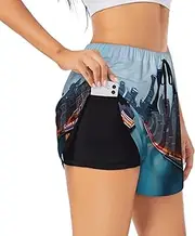 [GaxfjRu] Chicago Print Women's Running Shorts High Waisted Running Shorts Pocket Sporty Gym Elastic Short