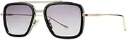 LeoLeoii Tony Stark Sunglasses Vintage Square Metal Frame Aviator Glasses for Men Women Classic Downey Iron Man Spider Man Shades (Gold/Black/Gradient Grey)