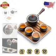 Portable Ceramic Travel Tea Set: 360° Teapot & 4 Cups for On-the-Go Elegance