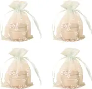 12 Pcs Flower Printed Organza Bags Sheer Mesh Drawstring Pouches Small Jewelry G