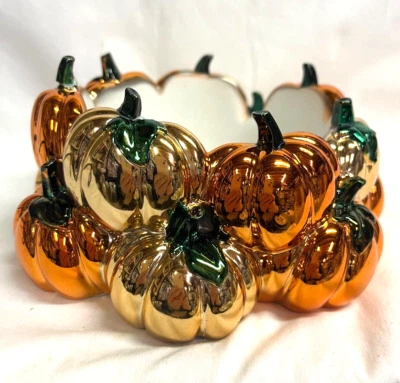 Bath and Body Works Shiny PUMPKIN PATCH 3-Wick Candle Holder NWT - Halloween