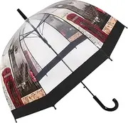 [ThreeH] Transparent Umbrella with British Street View Clear Umbrella for Walking Safety Windproof Durable Frame Auto Open with Easy Grip Handle