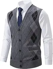 [SWJGLITTR] Men’s Knitted Sleeveless Cardigans Wool Blend Big and Tall Sleeveless Vest Lightweight Thermal Cardigan Vests, Dark Grey, Medium