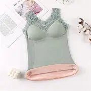 [ANRIO] Women's Velvet Thermal Underwear with Wireless Bra Plus Size Warm Vest Tops Slim Fit Tank Top Inner Wear Undershirts (Color : Green, Size : M/Medium(40-65kg))