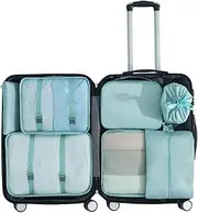 [Ayvicco] 7 Set Packing Cubes for Suitcases, Expandable Luggage Packing Organizers for Travel Accessories, Lightweight & Durable Travel Essential Storage Bags for Woman & Man (Blue)