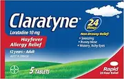 [Claratyne] Hayfever Allergy Relief Antihistamine, 24 Hour Non-Drowsy Relief of Sneezing, Runny Nose, Itchy, Watery Eyes, Tablets 5 Pack