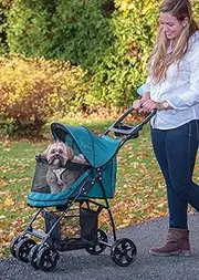 No-Zip Happy Trails Lite Pet Stroller for Cats/Dogs, Zipperless Entry, Easy Fold with Removable Liner, Safety Tether, Storage Basket + Cup Holder, Jaces