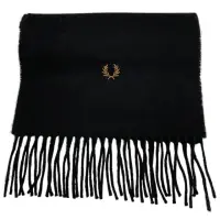 在飛比找momo購物網優惠-【FRED PERRY】品牌刺繡LOGO 羊毛圍巾(黑色)