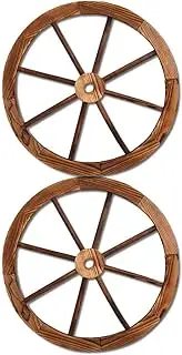 Gardeon Garden Ornaments, Set of 2 Fir Wood Gardening Decorations Vintage Decor Wooden Wagon Wheel Home Indoor Outdoor Yard Setting Decoration, Durable Rustic Charm