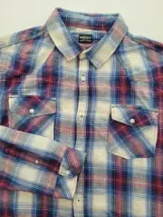 Buffalo by David Bitton Mens 2XL Biking Red Faded Plaid Long Sleeve Shirt (A4)