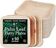 Palm Leaf Plates - Compostable and Grease Resistant 6 Inch Square Plates - Eco Friendly Plate is 100% Natural, Sturdy & Microwave Safe - Disposable & Biodegradable Wood Alternative to Bamboo Plate