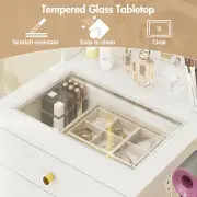 Advwin Dressing Table Stool Set Glass Desktop