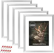 AIGOMIO 11x14 Picture Frame Set of 5, 14x11 Plexiglass Picture Frame for 8x10 with Mat or 11x14 without Mat, Wall Gallery Display Frame (Silver)