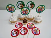 Super Mario Cupcake Toppers,Tags, Super Mario Party, birthday party, SET OF 12