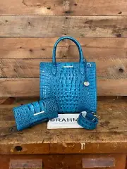 Brahmin Caroline Vibrant Azure Melbourne Leather Satchel & Cordelia Wallet--NWT