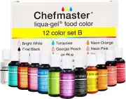 Chefmaster Liqua Gel Food Coloring - 12 Color Set B - Frosting Decorating