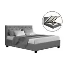 Artiss Double Size Fabric Gas Lift Storage Bed Frame Wooden Mattress Base Grey