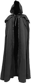 DEARMAMY 1Pc Black Vintage Long Hooded Cloak Robe for Halloween Costume for Parties and Cosplay Unisex Design Halloween Party Supplies