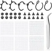 Longita Fake Lip Ring Fake Lip Piercing Fake Piercings Ball Spike Fake Nose Ring Hoop Fake Face Piercing Fake Nose Stud Stick on Fake Bridge Eyebrow Piercing Fake Eyebrow Ring Silver Gold Black