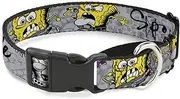 Dog Collar Martingale Spongebob 3 Poses Spongeitude Grays Black 13 to 18 Inches 1.5 Inch Wide