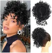 Messy Bun Hair Piece for Women， Elastic Drawstring Short Ponytail Synthetic Loose Wave Curly for Daily Party Use Hair Accessories(Jet black)