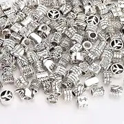 HERZWILD 100g Big Hole Beads Tibetan Spacer Beads Silver Alloy Metal Beads for DIY Bracelets Necklace Jewelry Mix Style