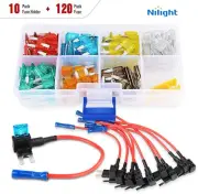 Nilight 10pcs 12V Add-A-Circuit Tap Adapter Holder w/ 120PCS AMP Mini Blade Fuse