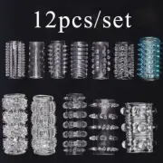 10,12pcs MEN Extension Reusable Condom Penis Sleeve Enlargement Time Delay Spike