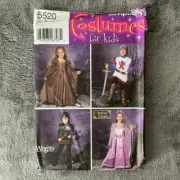 Simplicity 5520 Sz 3-8 Sewing Pattern Kids Princess Knight Medieval Cosplay