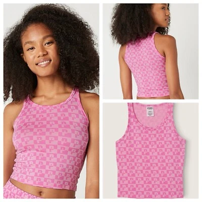 VS VICTORIAS SECRET PINK MODAL SLEEP TANK TOP CAPRI PINK BLOOM CHECK XXL