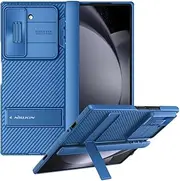 for Samsung Galaxy Z Fold 6 5G Case Lens Sliding Window Invisible Bracket Case Slim Thin Drop Shockproof Anti-Fingerprints Phone Protective Cover for Galaxy Z Fold 6 5G Black (Blue)