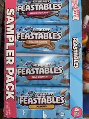 MR BEAST FEASTABLES 4 PACK Milk CHOC., PEANUT BUTTER, ALMOND, CRUNCH 2.1OZ BARS