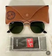 New Ray-Ban Aviator Hexagonal Sunglasses Mid Sz 51-21 Gold & Green~Online $171