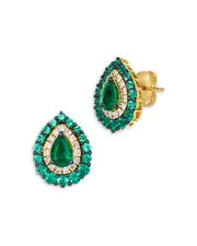 Bloomingdale's Fine Collection Emerald & Diamond Teardrop Earrings in 14K Yellow Gold