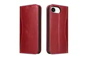 For iPhone 16e Case Fierre Shann Genuine Cowhide Leather Wallet Cover Red
