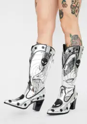 [Y.R.U.] UFO Chrome Space Cowgirl Metallic Boots