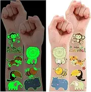 Leesgel Jungle Theme Party Decorations, 38 Styles Luminous Temporary Tattoos for Kids Safari Zoo Tropical Party Supplies Favours, Safari Animals Tattoo Stickers Birthday Decorations for Boys Girls