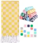 Checkered Plaid Cotton Turkish Beach Towels Extra Large Sand Proof Soft Absor...